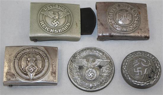 Five German Third Reich belt buckles,